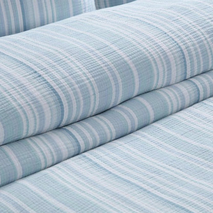 Boracay Stripe Muslin Duvet Cover Set - Coastal Blue Striped Bedding - Quahog Bay Bedding