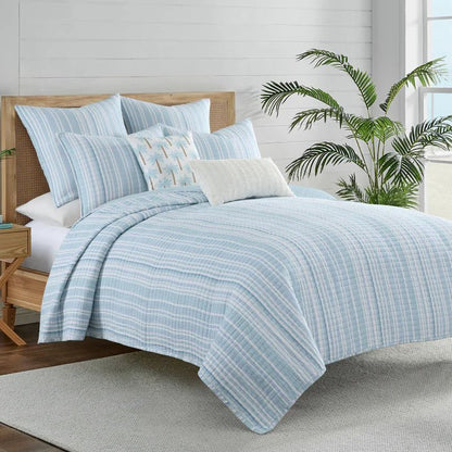 Boracay Stripe Muslin Quilt Set - Coastal Blue Striped Bedding - Quahog Bay Bedding