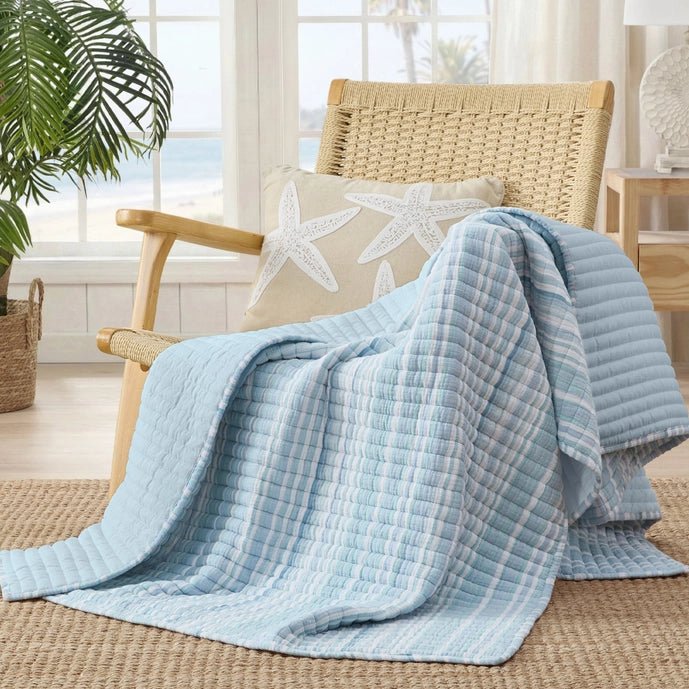 Boracay Stripe Muslin Quilted Throw - Quahog Bay Bedding