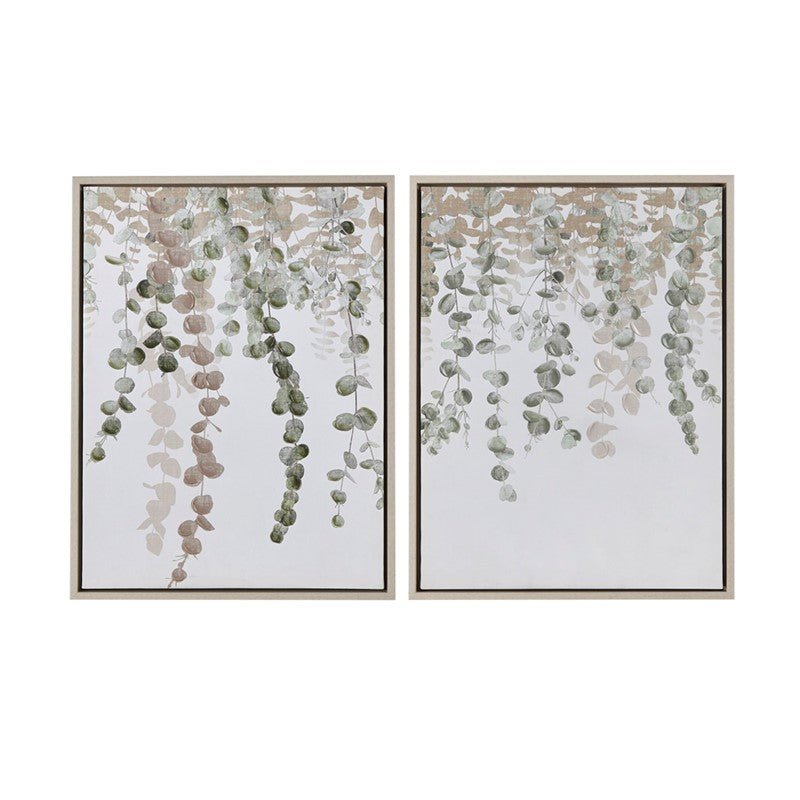 Botanical Waterfall Eucalyptus 2 - piece Framed Canvas Wall Decor Set - Quahog Bay Bedding
