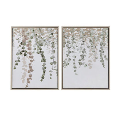 Botanical Waterfall Eucalyptus 2 - piece Framed Canvas Wall Decor Set - Quahog Bay Bedding