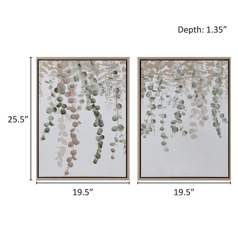Botanical Waterfall Eucalyptus 2 - piece Framed Canvas Wall Decor Set - Quahog Bay Bedding