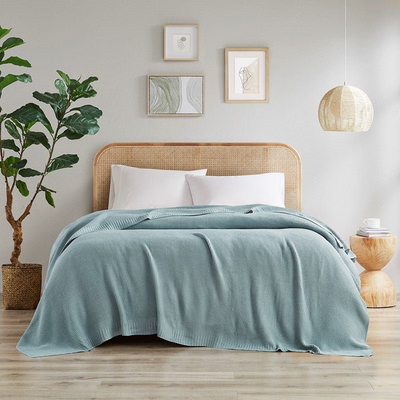 Bree Knit Blanket - Charming Coastal Cottage Style Blankets - Light Blue - Quahog Bay Bedding