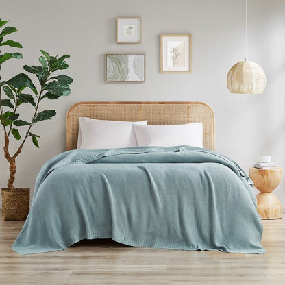 Bree Knit Blanket - Charming Coastal Cottage Style Blankets - Light Blue - Quahog Bay Bedding