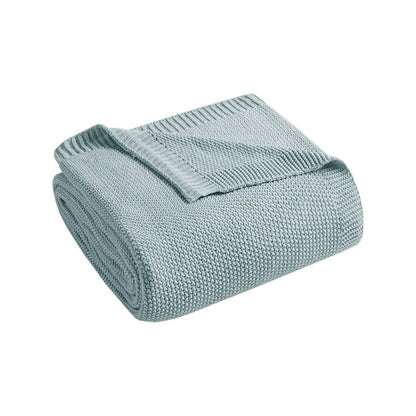 Bree Knit Blanket - Charming Coastal Cottage Style Blankets - Light Blue - Quahog Bay Bedding