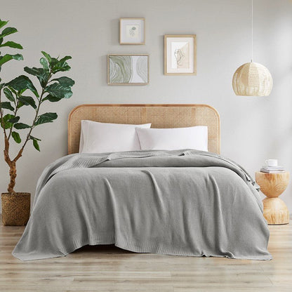 Bree Knit Blanket - Charming Cottage Stye Blankets - Grey - Quahog Bay Bedding