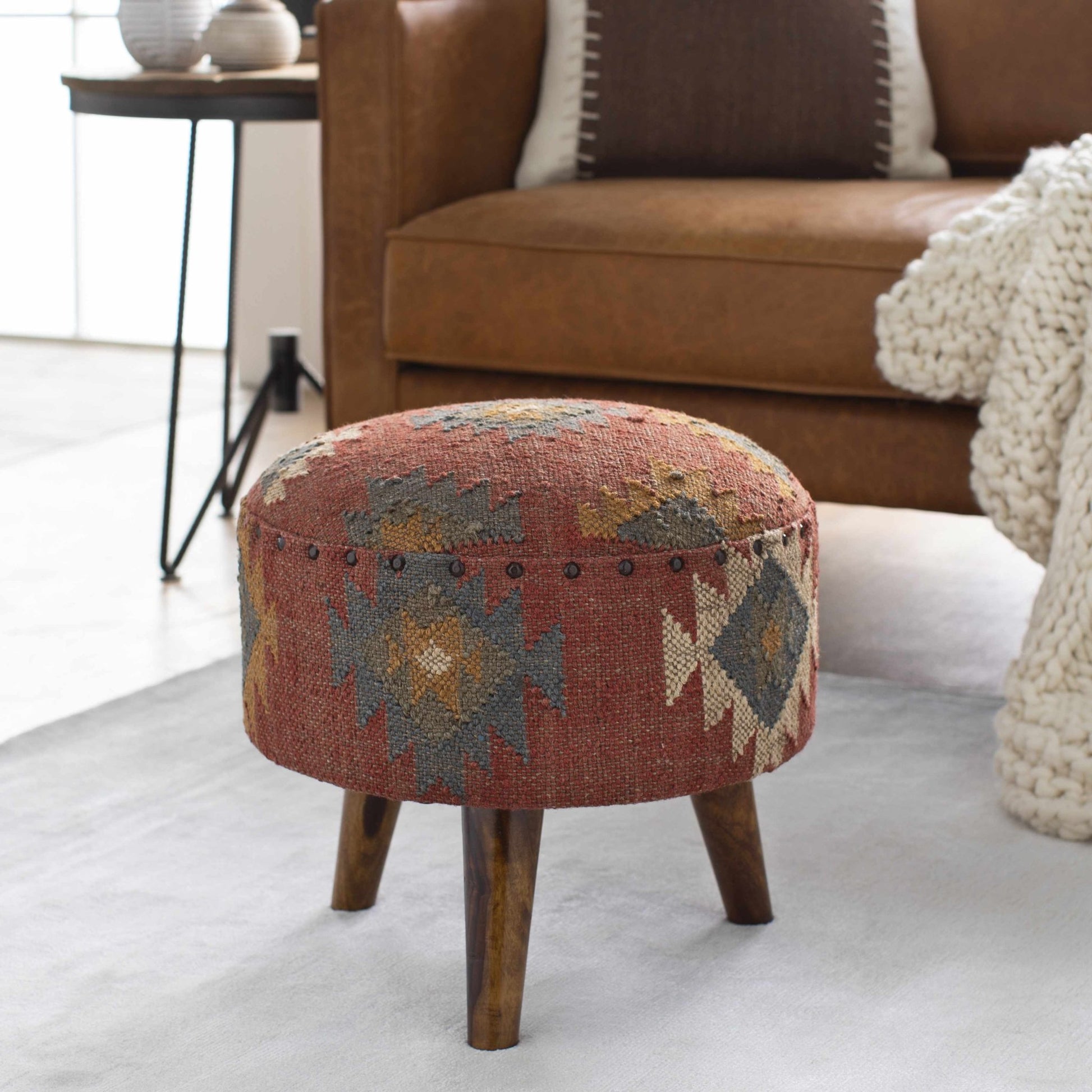 Brick Red Wood Frame Ottoman Stool - Quahog Bay Bedding