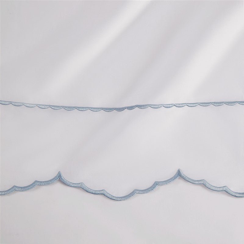 Brielle 300TC Scalloped Edge Cotton Coastal Sheet Set - Blue - Quahog Bay Bedding