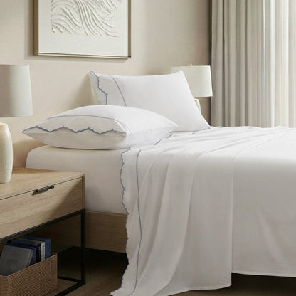 Brielle 300TC Scalloped Edge Cotton Coastal Sheet Set - Blue - Quahog Bay Bedding