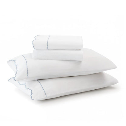 Brielle 300TC Scalloped Edge Cotton Coastal Sheet Set - Blue - Quahog Bay Bedding