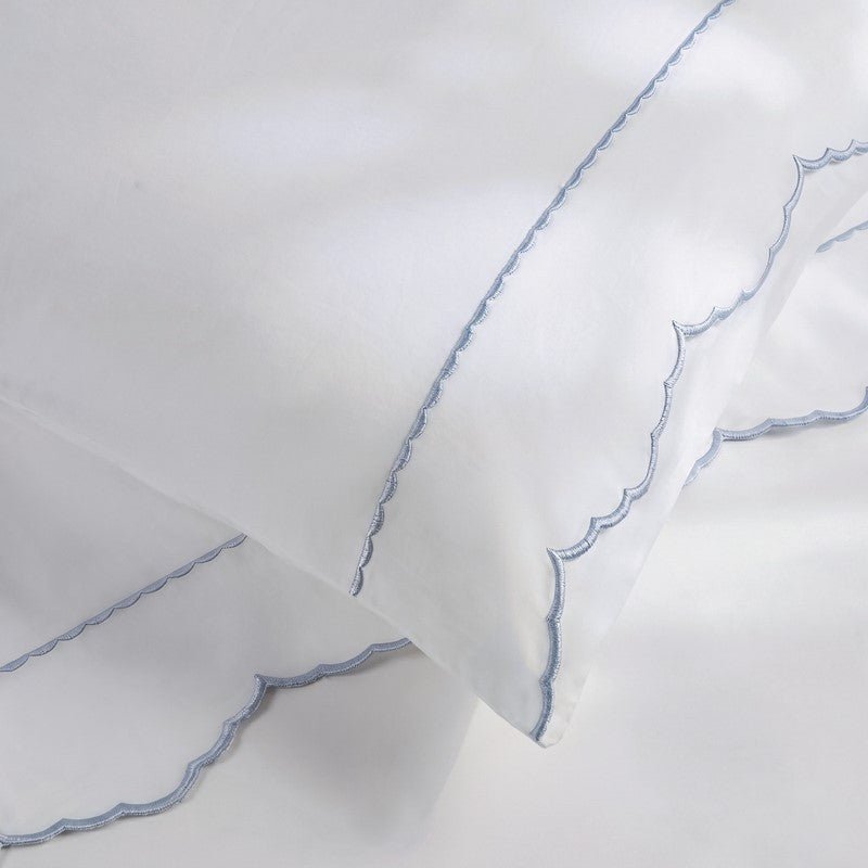 Brielle 300TC Scalloped Edge Cotton Coastal Sheet Set - Blue - Quahog Bay Bedding