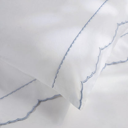Brielle 300TC Scalloped Edge Cotton Coastal Sheet Set - Blue - Quahog Bay Bedding