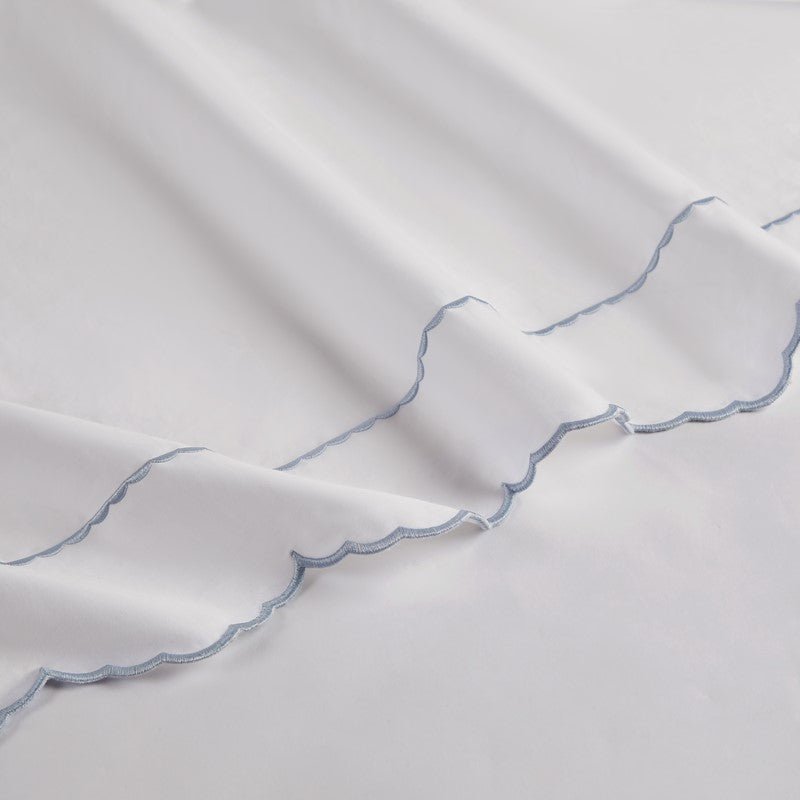 Brielle 300TC Scalloped Edge Cotton Coastal Sheet Set - Blue - Quahog Bay Bedding