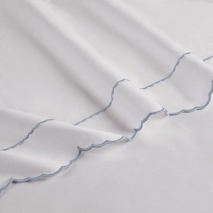 Brielle 300TC Scalloped Edge Cotton Coastal Sheet Set - Blue - Quahog Bay Bedding