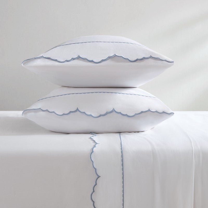 Brielle 300TC Scalloped Edge Cotton Coastal Sheet Set - Blue - Quahog Bay Bedding