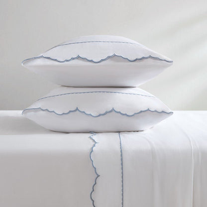 Brielle 300TC Scalloped Edge Cotton Coastal Sheet Set - Blue - Quahog Bay Bedding