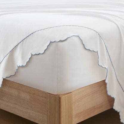 Brielle 300TC Scalloped Edge Cotton Coastal Sheet Set - Blue - Quahog Bay Bedding