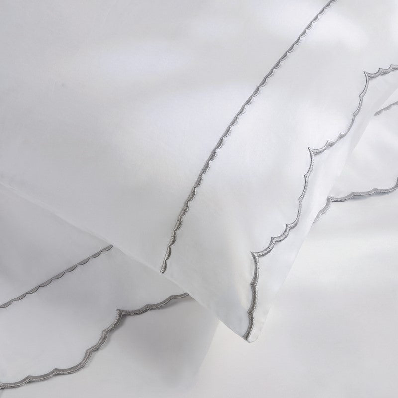 Brielle 300TC Scalloped Edge Cotton Coastal Sheet Set - Grey - Quahog Bay Bedding