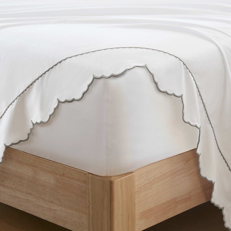 Brielle 300TC Scalloped Edge Cotton Coastal Sheet Set - Grey - Quahog Bay Bedding