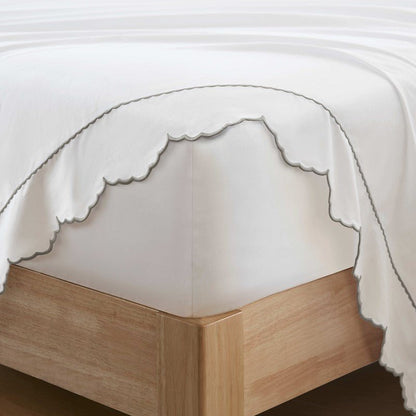 Brielle 300TC Scalloped Edge Cotton Coastal Sheet Set - Grey - Quahog Bay Bedding