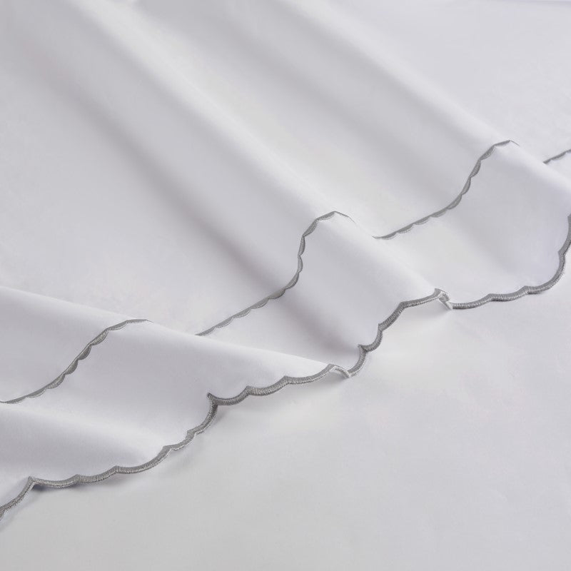 Brielle 300TC Scalloped Edge Cotton Coastal Sheet Set - Grey - Quahog Bay Bedding