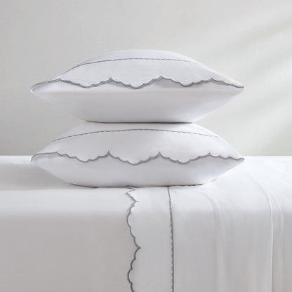 Brielle 300TC Scalloped Edge Cotton Coastal Sheet Set - Grey - Quahog Bay Bedding