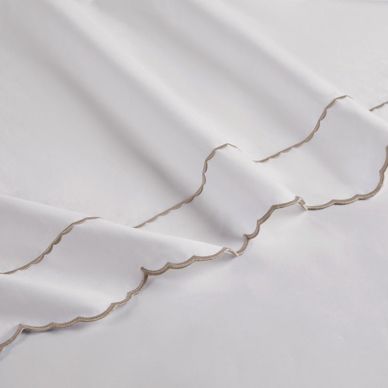 Brielle 300TC Scalloped Edge Cotton Coastal Sheet Set - Linen - Quahog Bay Bedding