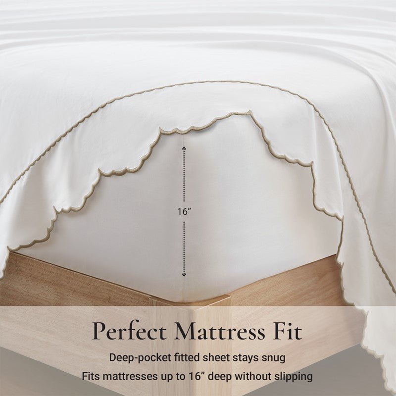 Brielle 300TC Scalloped Edge Cotton Coastal Sheet Set - Linen - Quahog Bay Bedding
