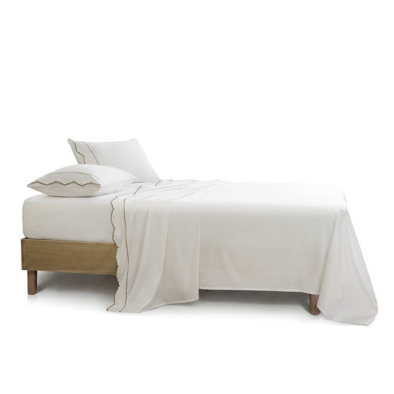 Brielle 300TC Scalloped Edge Cotton Coastal Sheet Set - Linen - Quahog Bay Bedding