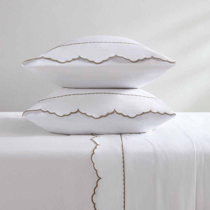 Brielle 300TC Scalloped Edge Cotton Coastal Sheet Set - Linen - Quahog Bay Bedding