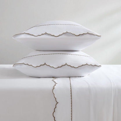 Brielle 300TC Scalloped Edge Cotton Coastal Sheet Set - Linen - Quahog Bay Bedding