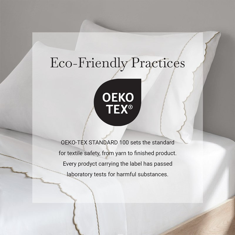 Brielle 300TC Scalloped Edge Cotton Coastal Sheet Set - Linen - Quahog Bay Bedding