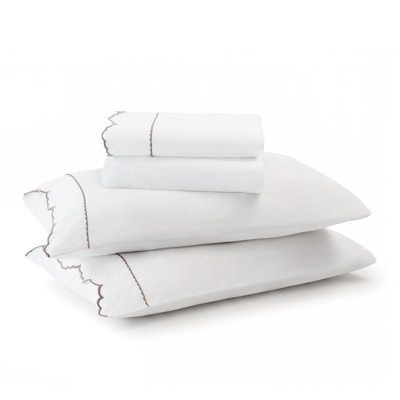 Brielle 300TC Scalloped Edge Cotton Coastal Sheet Set - Linen - Quahog Bay Bedding