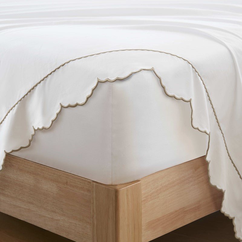 Brielle 300TC Scalloped Edge Cotton Coastal Sheet Set - Linen - Quahog Bay Bedding