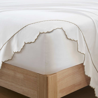 Brielle 300TC Scalloped Edge Cotton Coastal Sheet Set - Linen - Quahog Bay Bedding