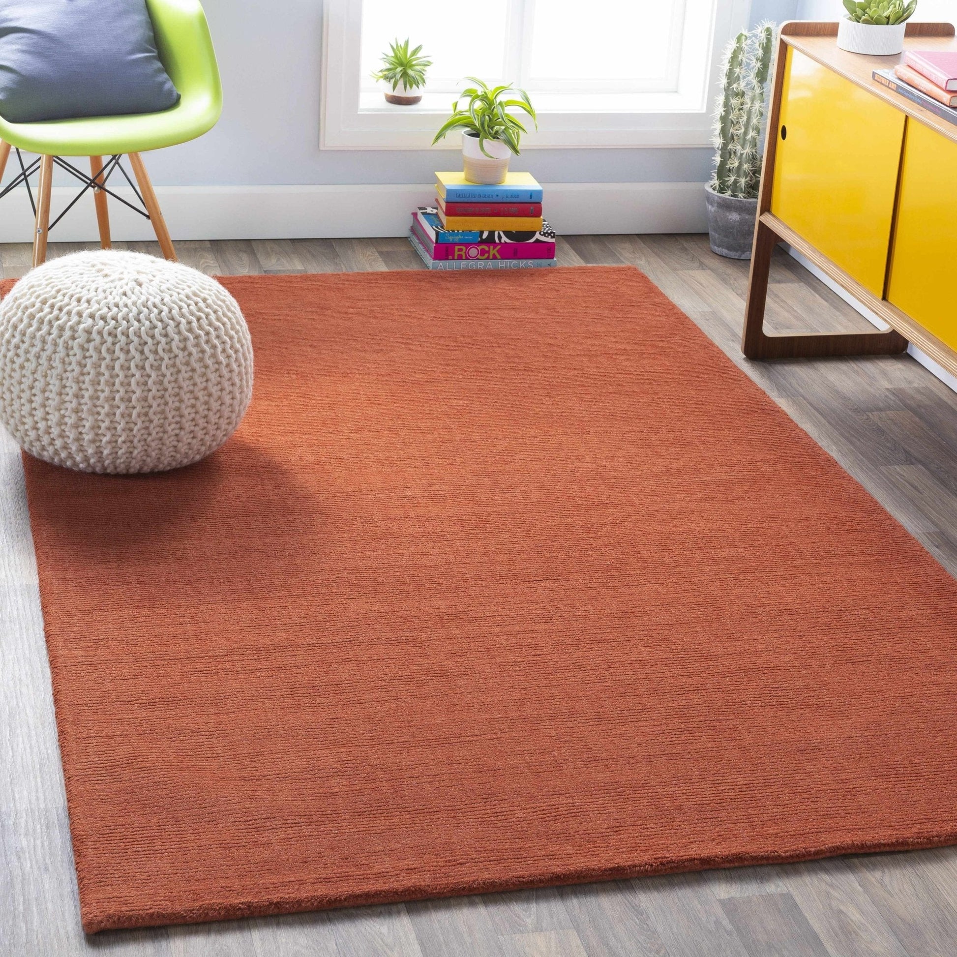 Brockton Solid Orange Wool Rug - Quahog Bay Bedding