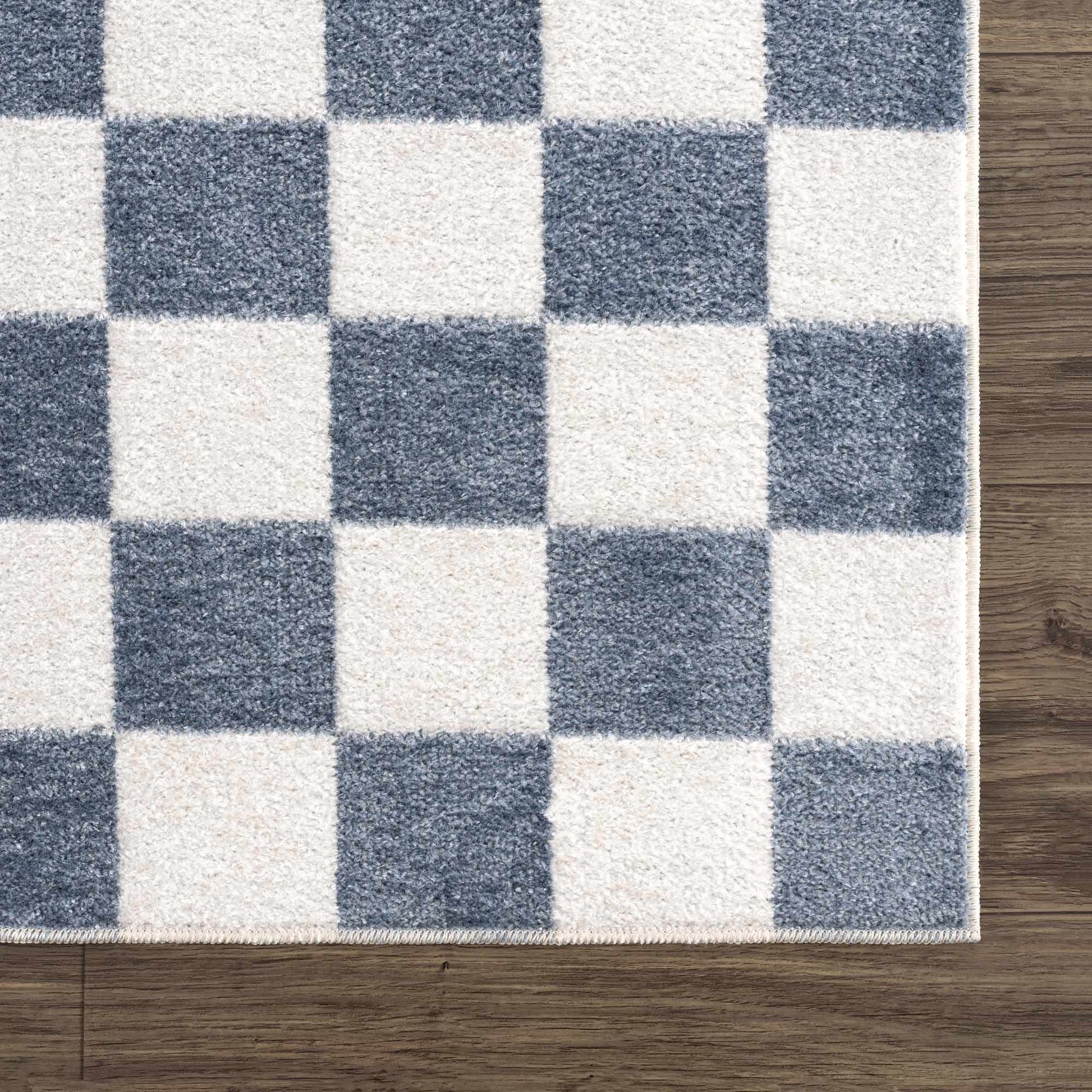 Brone Blue Checkered Washable Rug - Quahog Bay Bedding