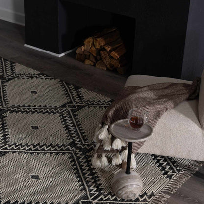 Brownhills Cream&Black Trellis Cotton Area Rug - Quahog Bay Bedding
