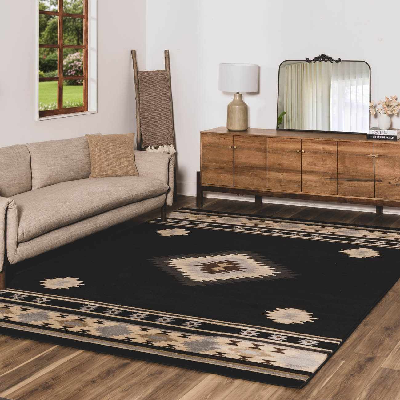 Buckhaven Black Southwestern Area Rug - Quahog Bay Bedding