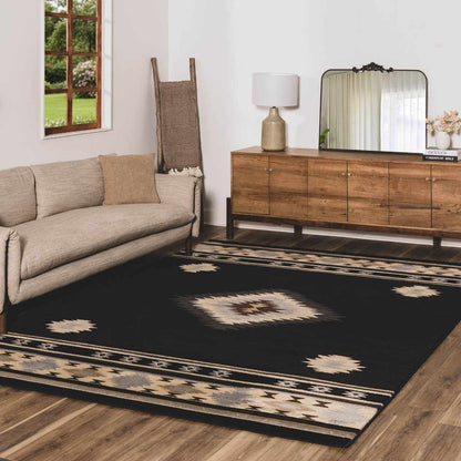 Buckhaven Black Southwestern Area Rug - Quahog Bay Bedding