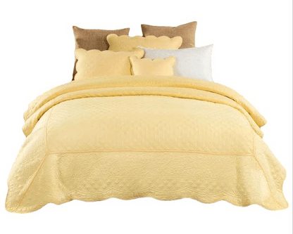 Buttercup Puffs Yellow Diamond Matelasse Scalloped Quilt Set - Quahog Bay Bedding