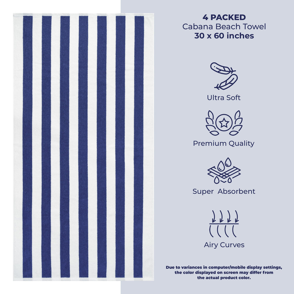 Cabana Striped Cotton Beach Towels 4 Pack - Quahog Bay Bedding