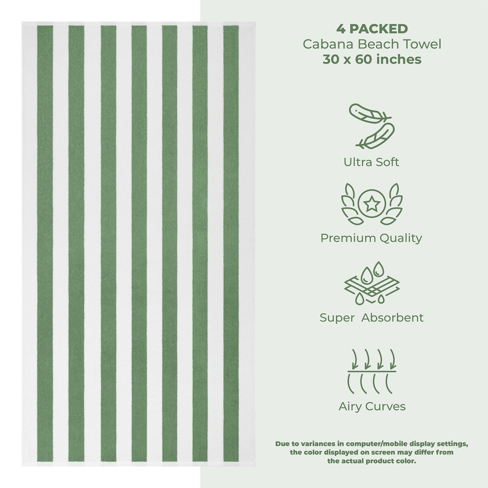 Cabana Striped Cotton Beach Towels 4 Pack - Quahog Bay Bedding