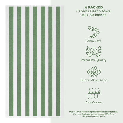 Cabana Striped Cotton Beach Towels 4 Pack - Quahog Bay Bedding