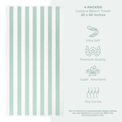 Cabana Striped Cotton Beach Towels 4 Pack - Quahog Bay Bedding