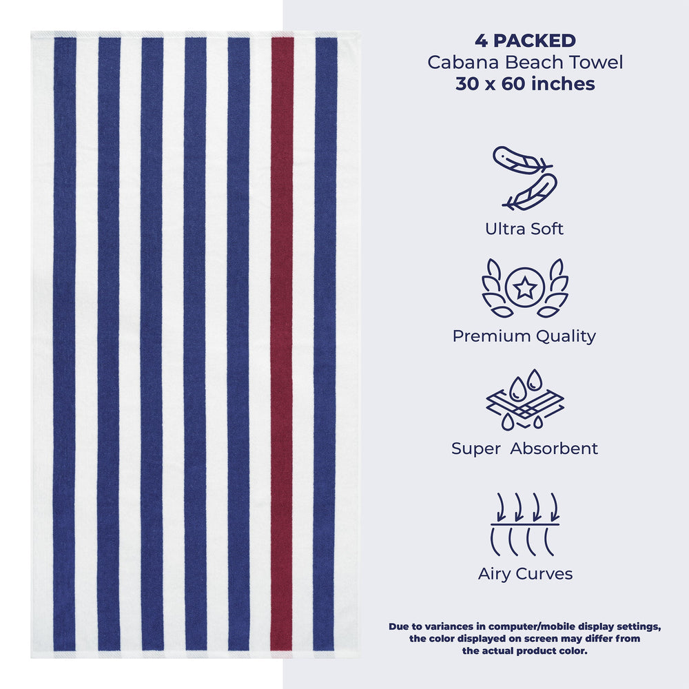 Cabana Striped Cotton Beach Towels 4 Pack - Quahog Bay Bedding