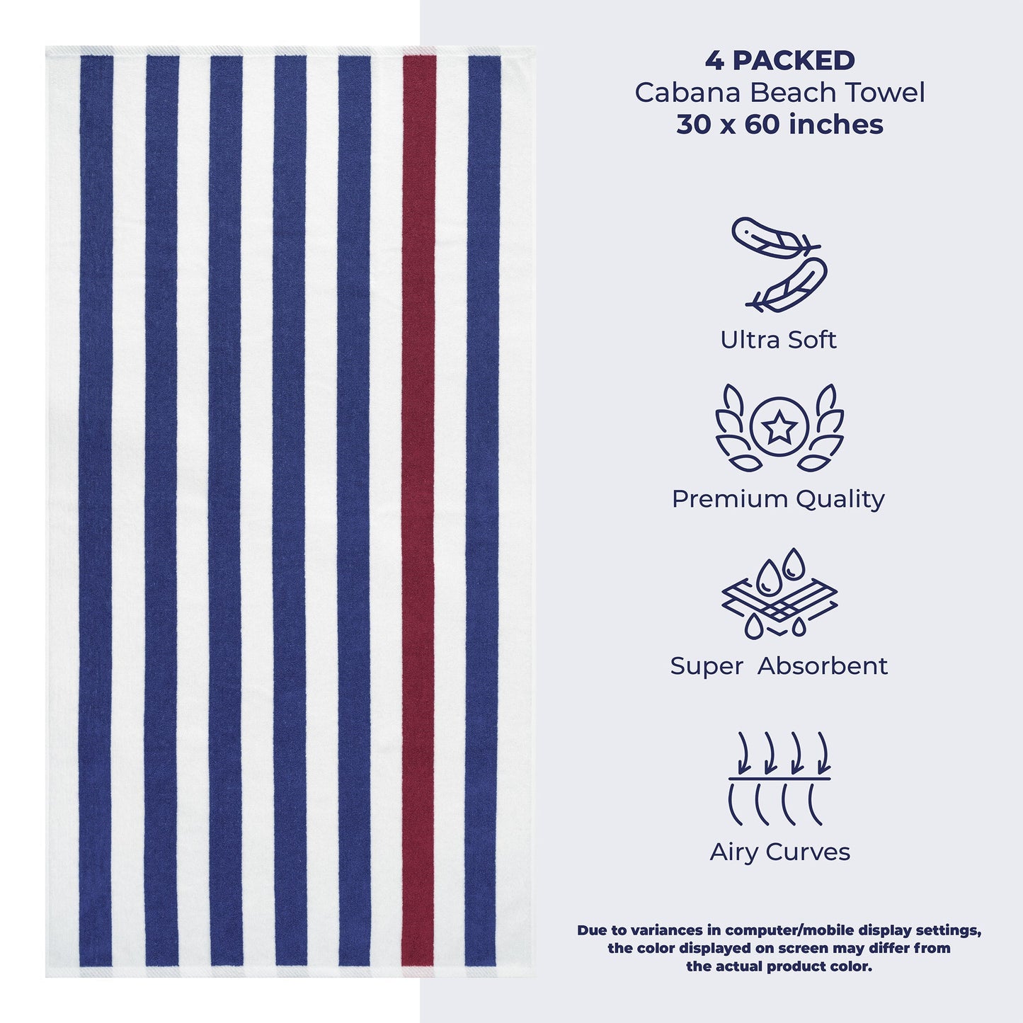 Cabana Striped Cotton Beach Towels 4 Pack - Quahog Bay Bedding