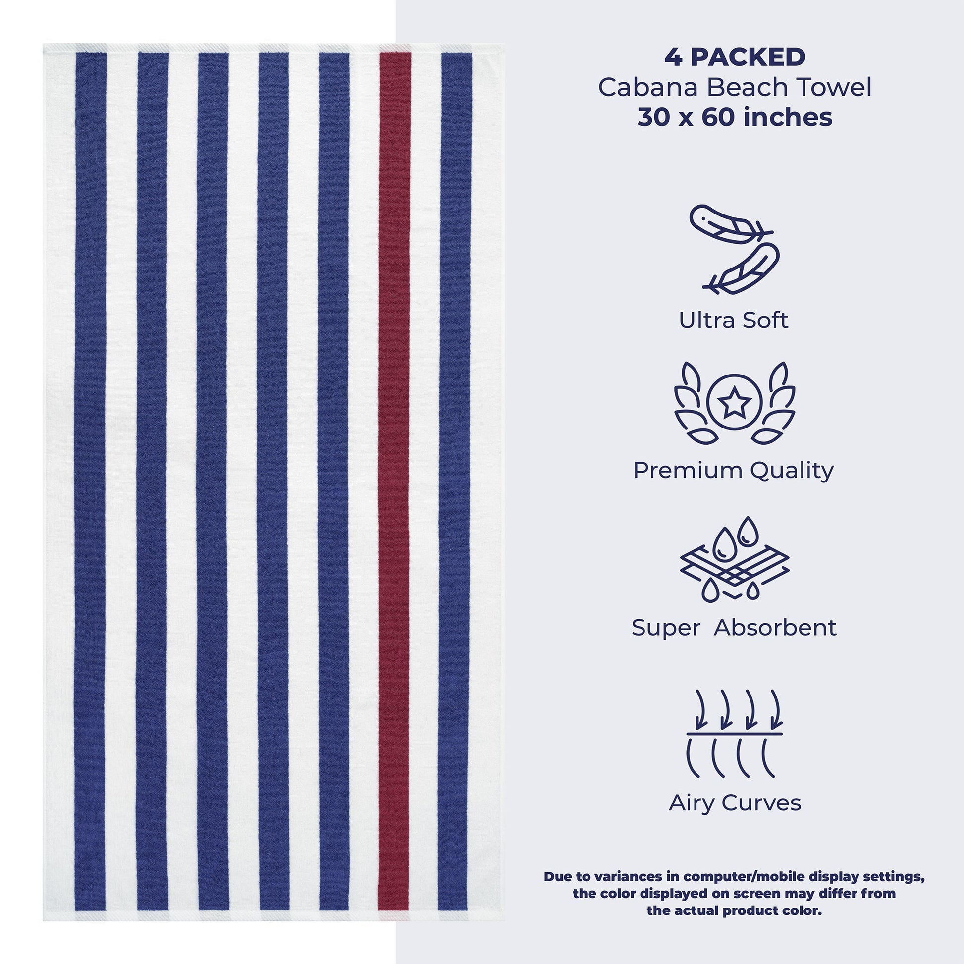 Cabana Striped Cotton Beach Towels 4 Pack - Quahog Bay Bedding