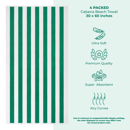 Cabana Striped Cotton Beach Towels 4 Pack - Quahog Bay Bedding