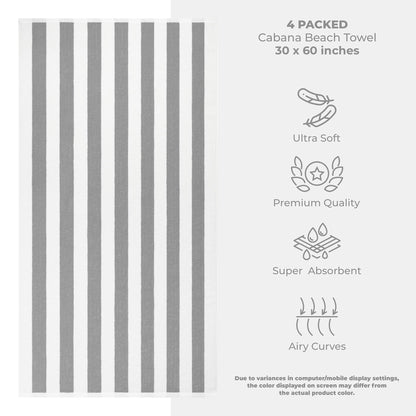 Cabana Striped Cotton Beach Towels 4 Pack - Quahog Bay Bedding